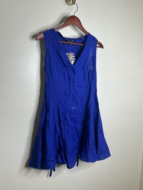 NWT J. Crew 100% Linen Button Down A - Line Mini Dress in Radiant Colbalt Blue